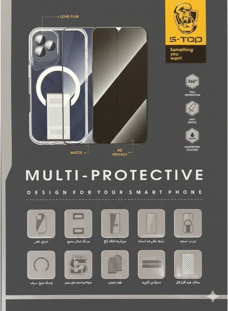 اس-توب طقم حماية كامل 10 في 1 لآيفون 16 بلس جراب شفاف مغناطيسي يدعم MagSafe مع واقي شاشة سيراميك خصوصية وحماية عدسة الكاميرا - Image 2